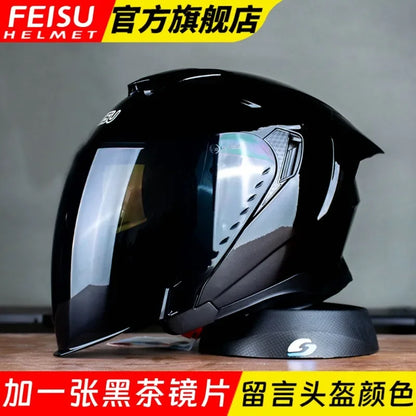 Motorcycle Dual Lens Half Helmet Big Head Circumference Helmet Windproof