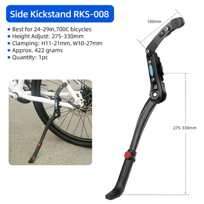 Dual Clamps Kickstand for 24-29in Bicycles - Quick Height Adjust Parking Rack
