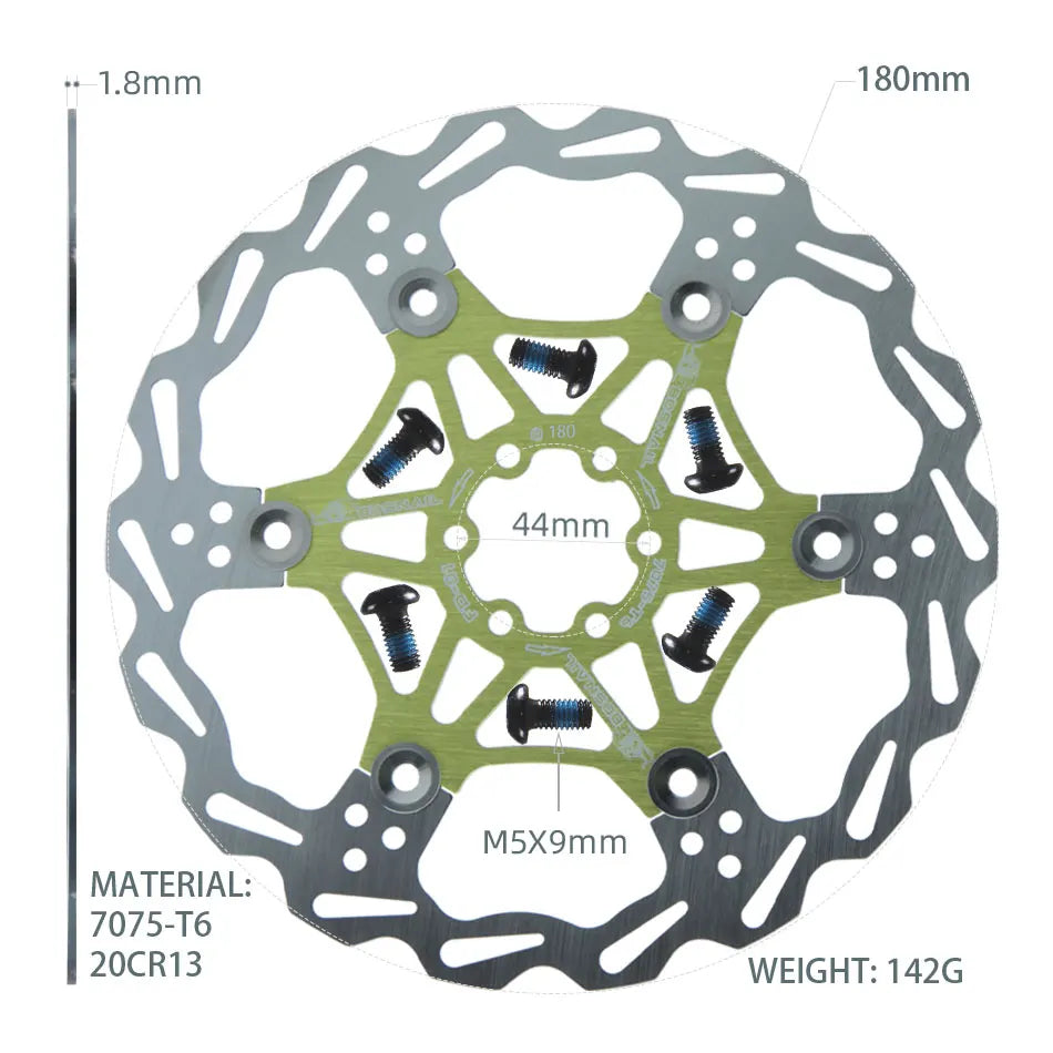 SNAIL Bicycle Disc Brake Pads 160 180 203 Mm Aluminum Alloy 6 Nail Rotor Mtb Road Bike Floating Part Accessories Goodtaste 180mm Green 1PCS