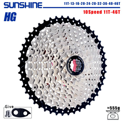 SUNSHINE Bicycle Cassette 8/9/10/11/12Speed Freewheel 32/36T/40T/42T/46T/50T/52T Sprocket HG Structure Flywheel For SHIMANO/SRAM 10 Speed 11T-46T China