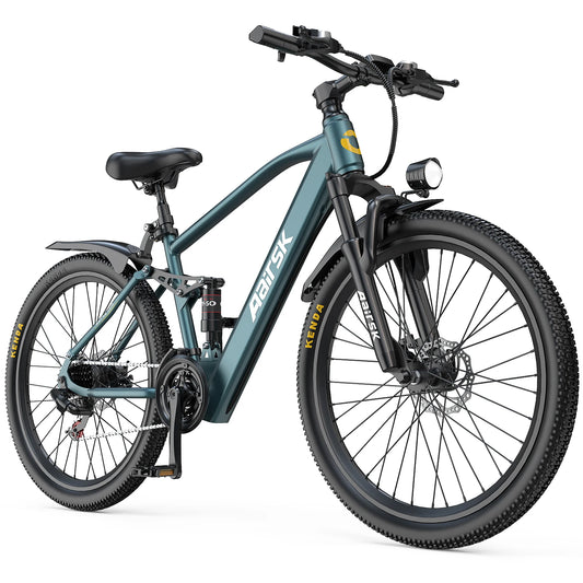 GT900 Electric Bike, Cyan, 24/26 Inch Rim, 750W Peak Motor, 28MPH, Dual Suspension, 13Ah/20Ah Removable Battery
