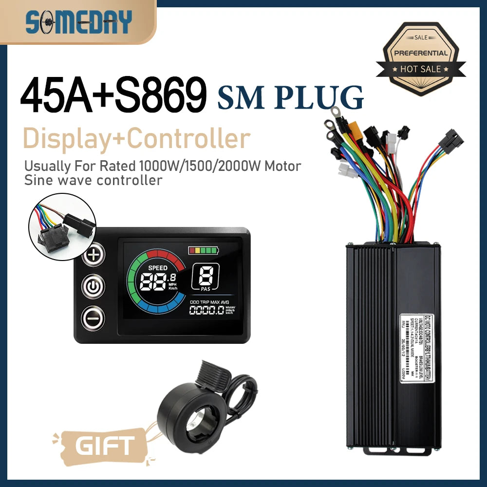 3 mode Controller Sinewave 45A 36/48/52V Ebike Controller With JN Display For 1000W-3000W Electric Bicycle Conversion Kit