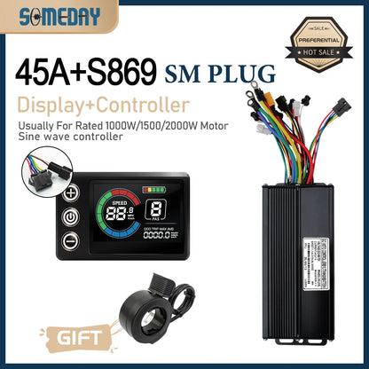 3 mode Controller Sinewave 45A 36/48/52V Ebike Controller With JN Display For 1000W-3000W Electric Bicycle Conversion Kit