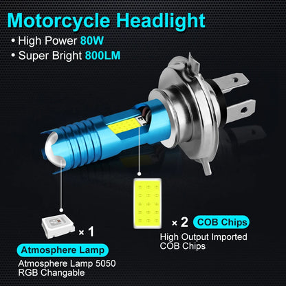 Motorcycle LED H4 H6 BA20D COB Chips H7 H6 BA20D H4 P15D Headlight Blubs 6000K 800LM RGB Scooter Light White Moto Accessories