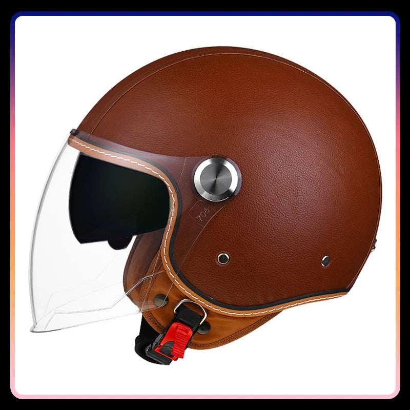 Motorcycle Helmet Handmade Leather Men Women Open Face Helmet Double Visor Jet Helmets TYPE L CHINA