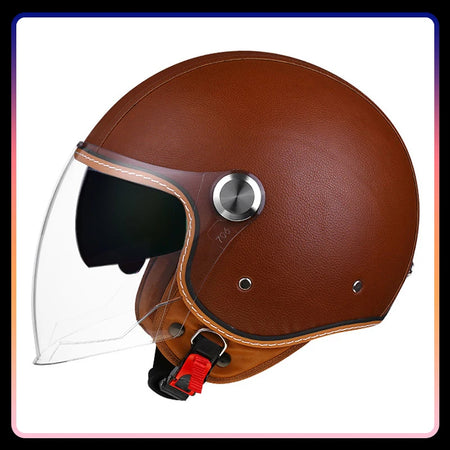 Motorcycle Helmet Handmade Leather Men Women Open Face Helmet Double Visor Jet Helmets