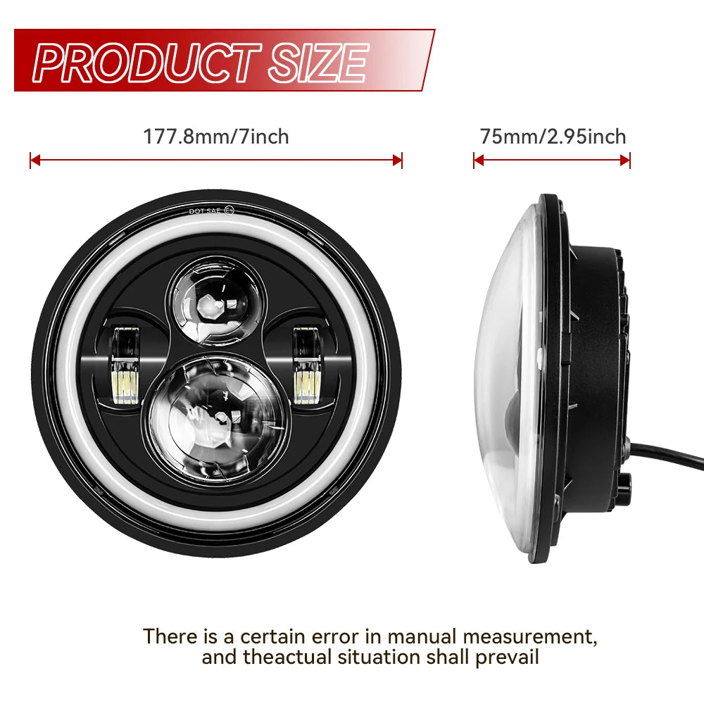 7inch LED Motorcycle Headlight Universal 7.5" Round Head Light For Cafe Racer Bobber Honda
