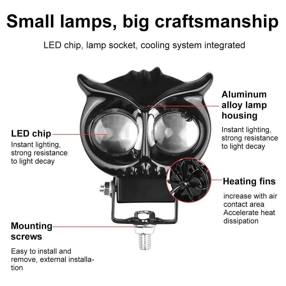 32W Motorcycle Spotlights Led 3200lm Yellow White Owl Four Mode Strobe 8-85V Motorcycle Lamp Universal Moto Headlight Spotlights