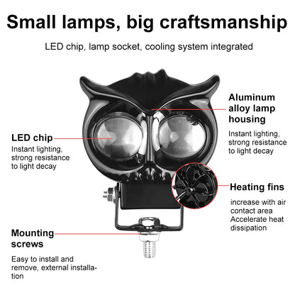 32W Motorcycle Spotlights Led 3200lm Yellow White Owl Four Mode Strobe 8-85V Motorcycle Lamp Universal Moto Headlight Spotlights