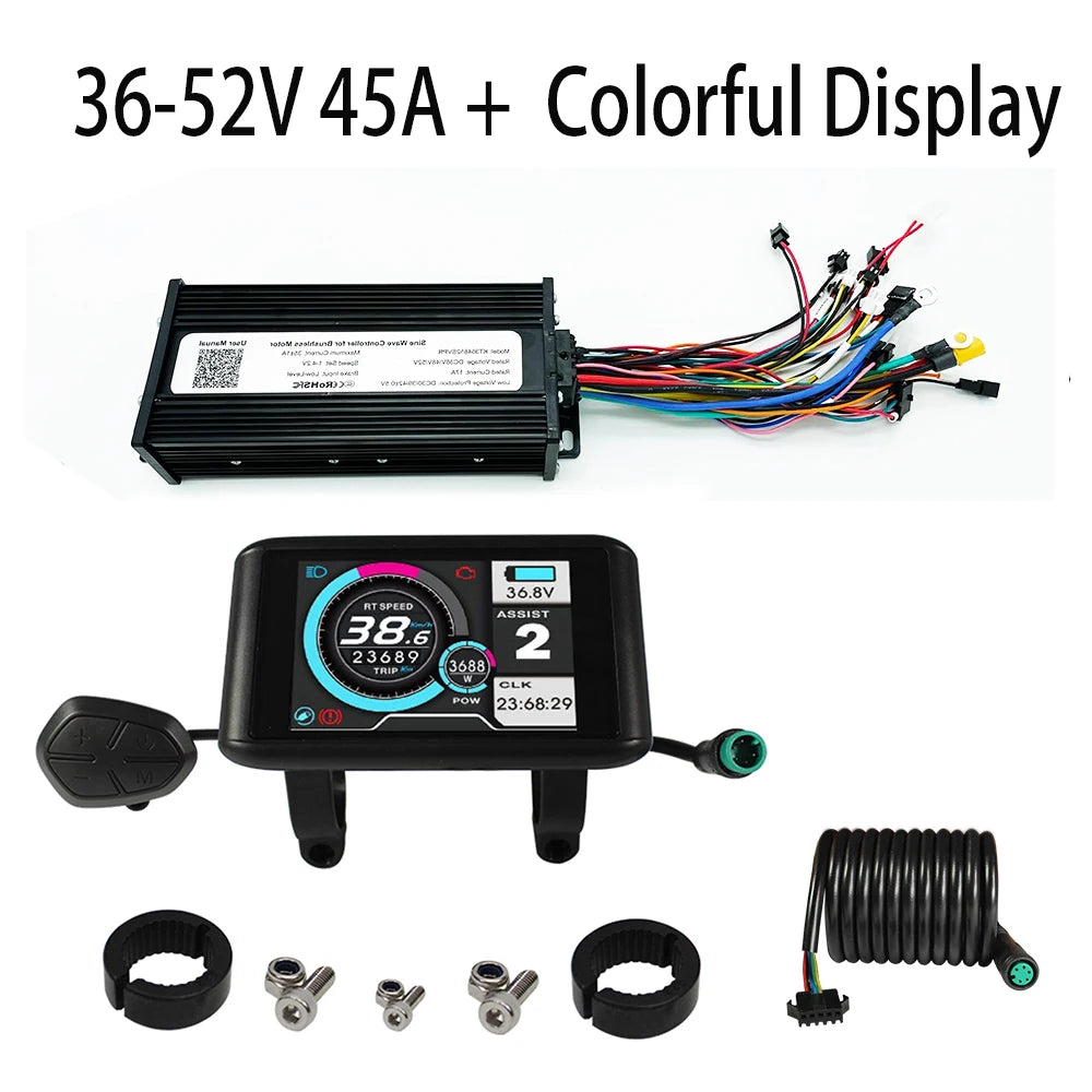 Electric Bike 36V-72V 1000W-1500W 35A 45A 3-Mode Sine Wave Ebike Motor and Speed Controller Set with Colorful LCD UKC1 Display