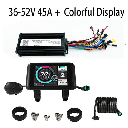 Electric Bike 36V-72V 1000W-1500W 35A 45A 3-Mode Sine Wave Ebike Motor and Speed Controller Set with Colorful LCD UKC1 Display