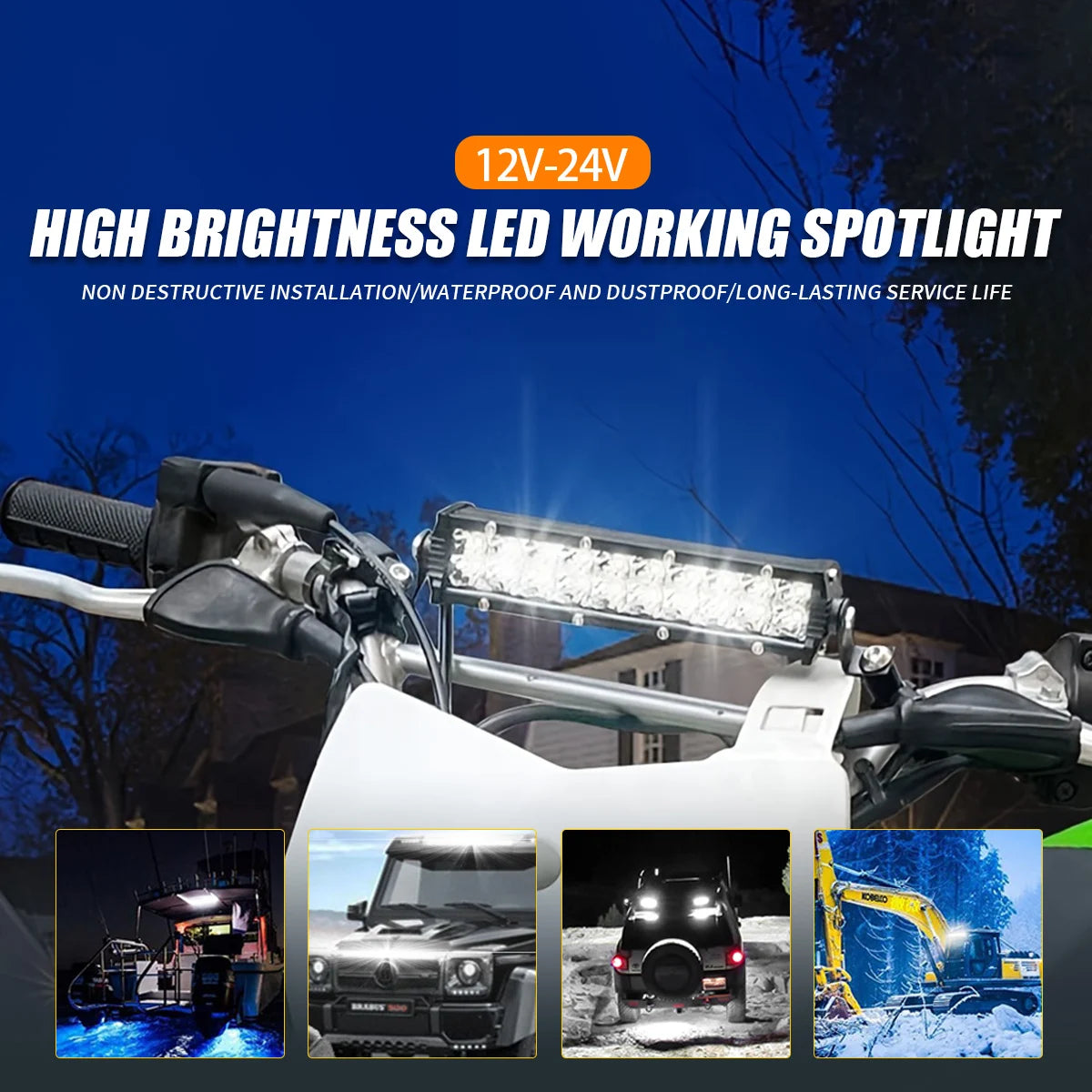 60W Motorcycle LED Headlight Light Bar Kit with Mounting Bracket Switch Wiring For Universal Most 7/8" Handlebar Dirt Pit Bike