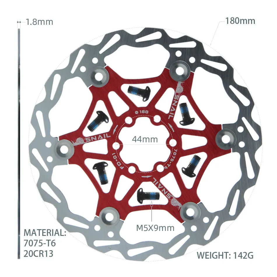 SNAIL Bicycle Disc Brake Pads 160 180 203 Mm Aluminum Alloy 6 Nail Rotor Mtb Road Bike Floating Part Accessories Goodtaste 180mm Red 1 PCS