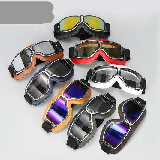 Universal Motorcycle Vintage Goggles Leather Motorbike Scooter Biker Moto Glasses Goggles for Steampunk Helmet Goggles Dustproof