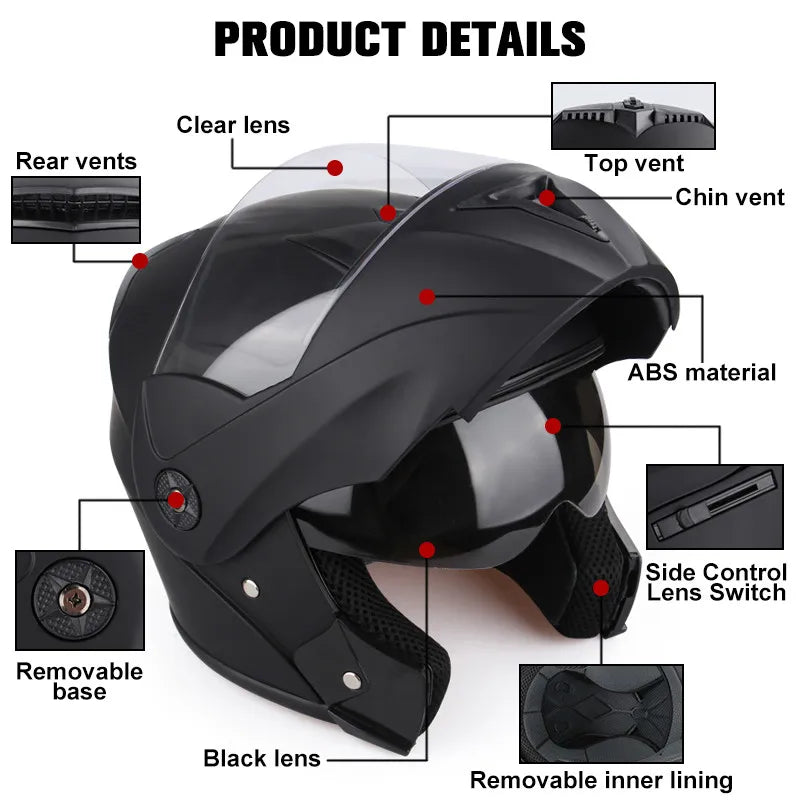 New Motorcycle helmet full face racing with Double sun visor Women man flip up Double lens DOT