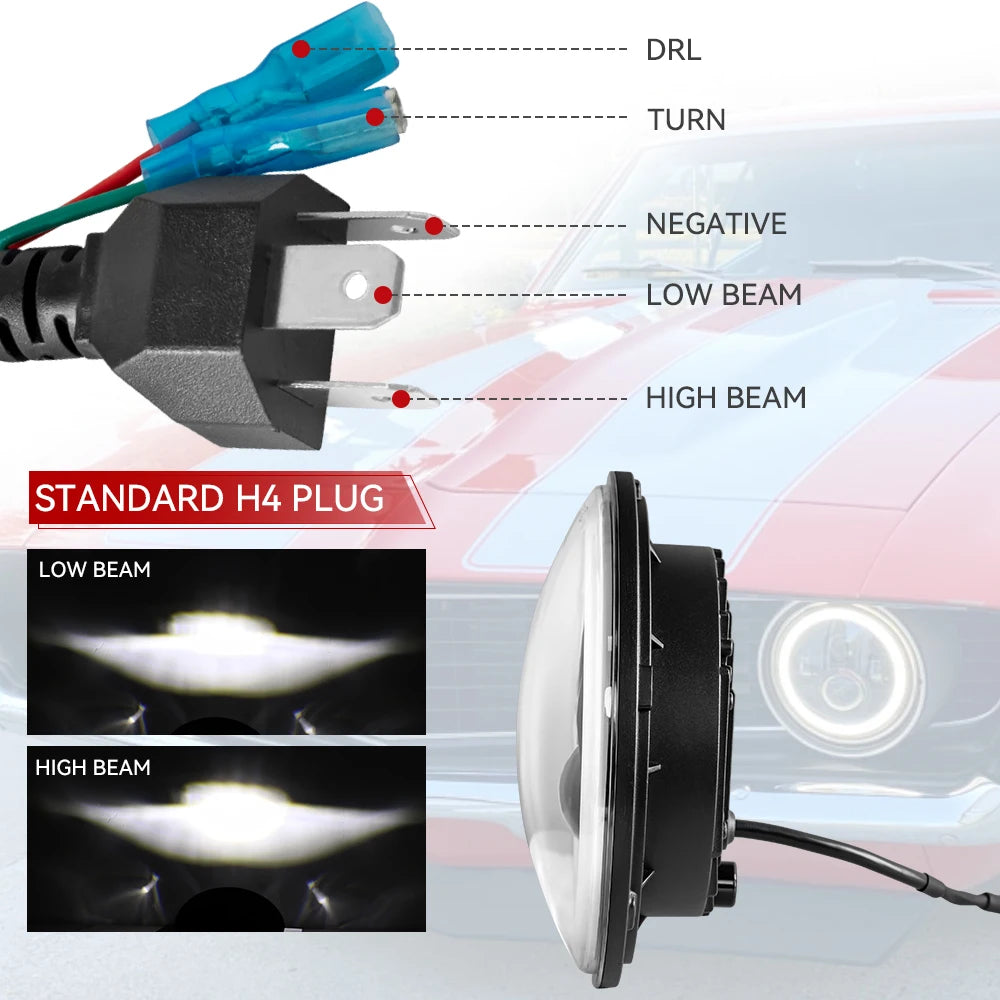 7inch LED Motorcycle Headlight Universal 7.5" Round Head Light For Cafe Racer Bobber Honda