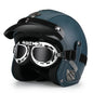Retro Harley Motorcycle Helmet Quater-Mask in Dark Blue Leather with Copper Mirror for All Seasons 55.lanse.yin China