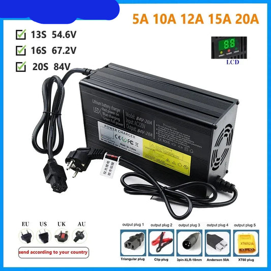 54.6V 67.2V 84V Smart Lithium Battery Fast Charge for 13S 16S 20S 5A 8A 10A 12A 15A 20A Lipo Li-ion Electric Bike Power Tool