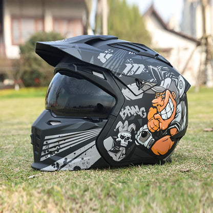 Motorcycle Helmet Men's and Women's Retro Street Fighter Combination Helmet Full Helmet Detachable Half Helmet