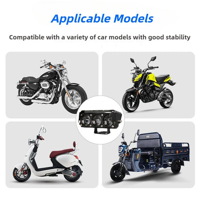3 Lens Super bright light motorcycle Headlights led Lens spotlight Moto Fog lamp motorcycle High low beams Work light Scooters