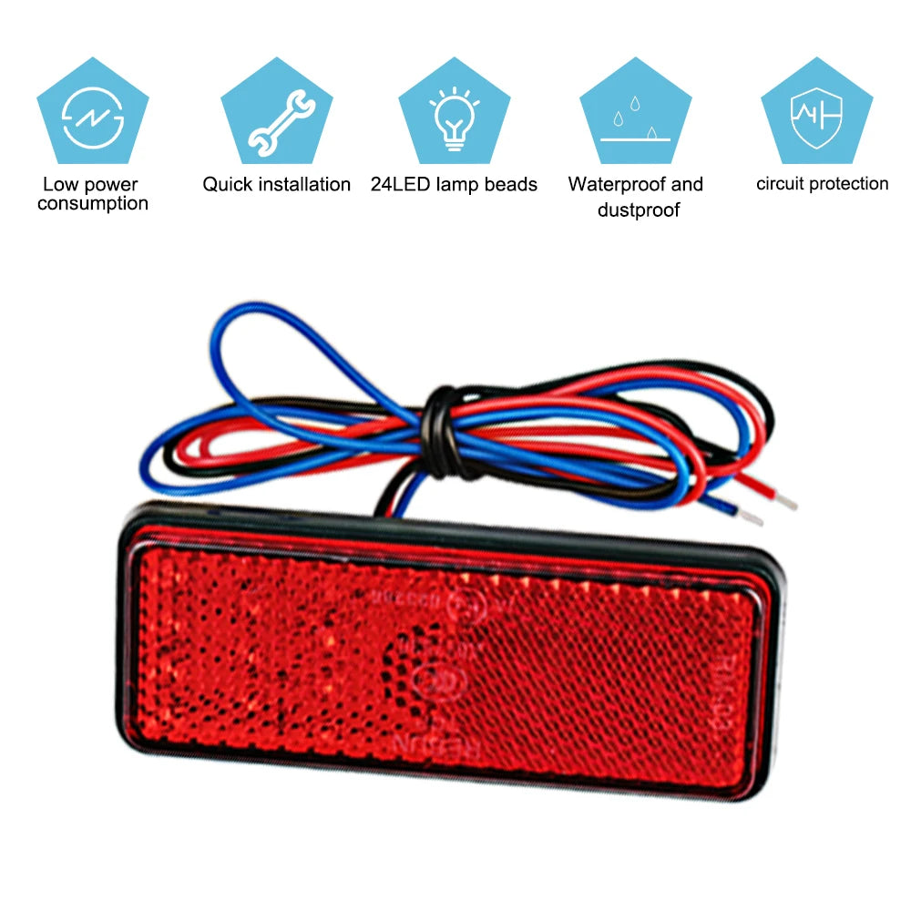 Tail Light Motorcycle Rectangle Reflector Tail Brake Lamp Motorcycle Rear Light Car ATV LED Reflectors Truck Side Warning Lights
