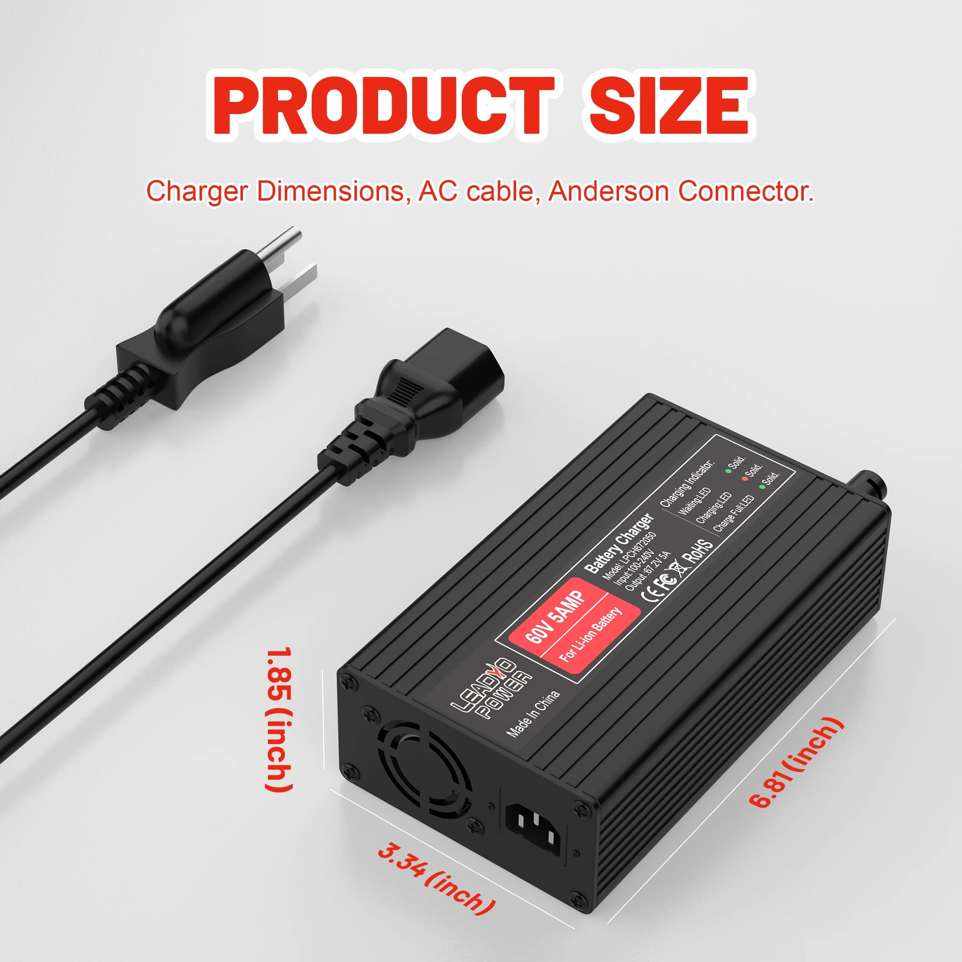 67.2V 5A Battery Charger 16S 60V Lithium ion battery For Electric Motorcycle With IEC Charger Port