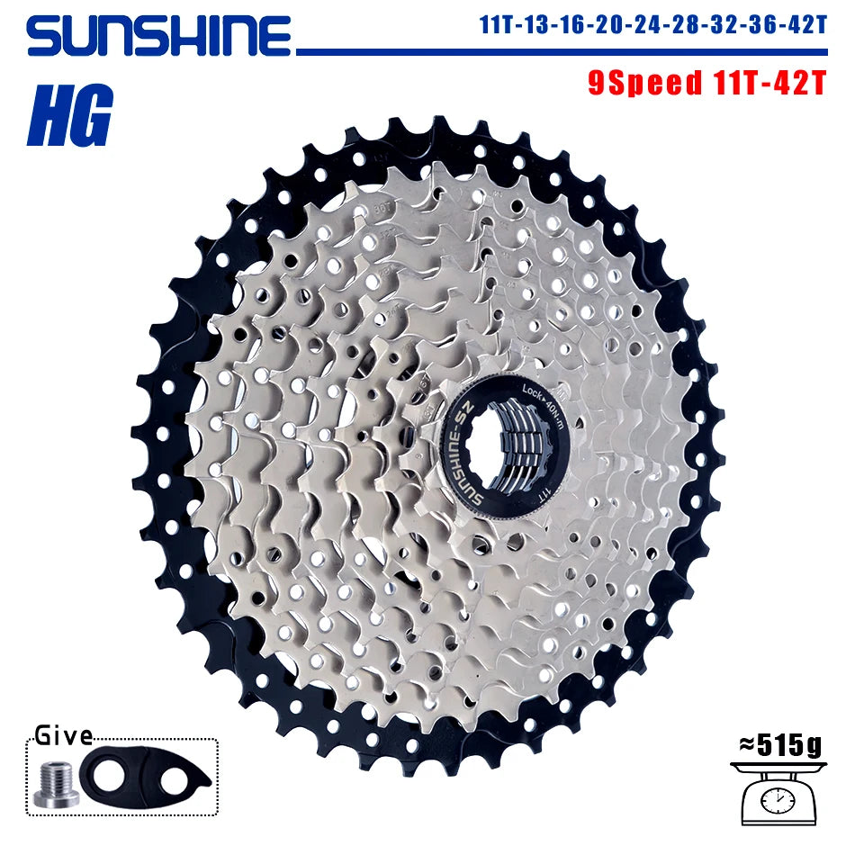 SUNSHINE Bicycle Cassette 8/9/10/11/12Speed Freewheel 32/36T/40T/42T/46T/50T/52T Sprocket HG Structure Flywheel For SHIMANO/SRAM 9 Speed 11T-42T China
