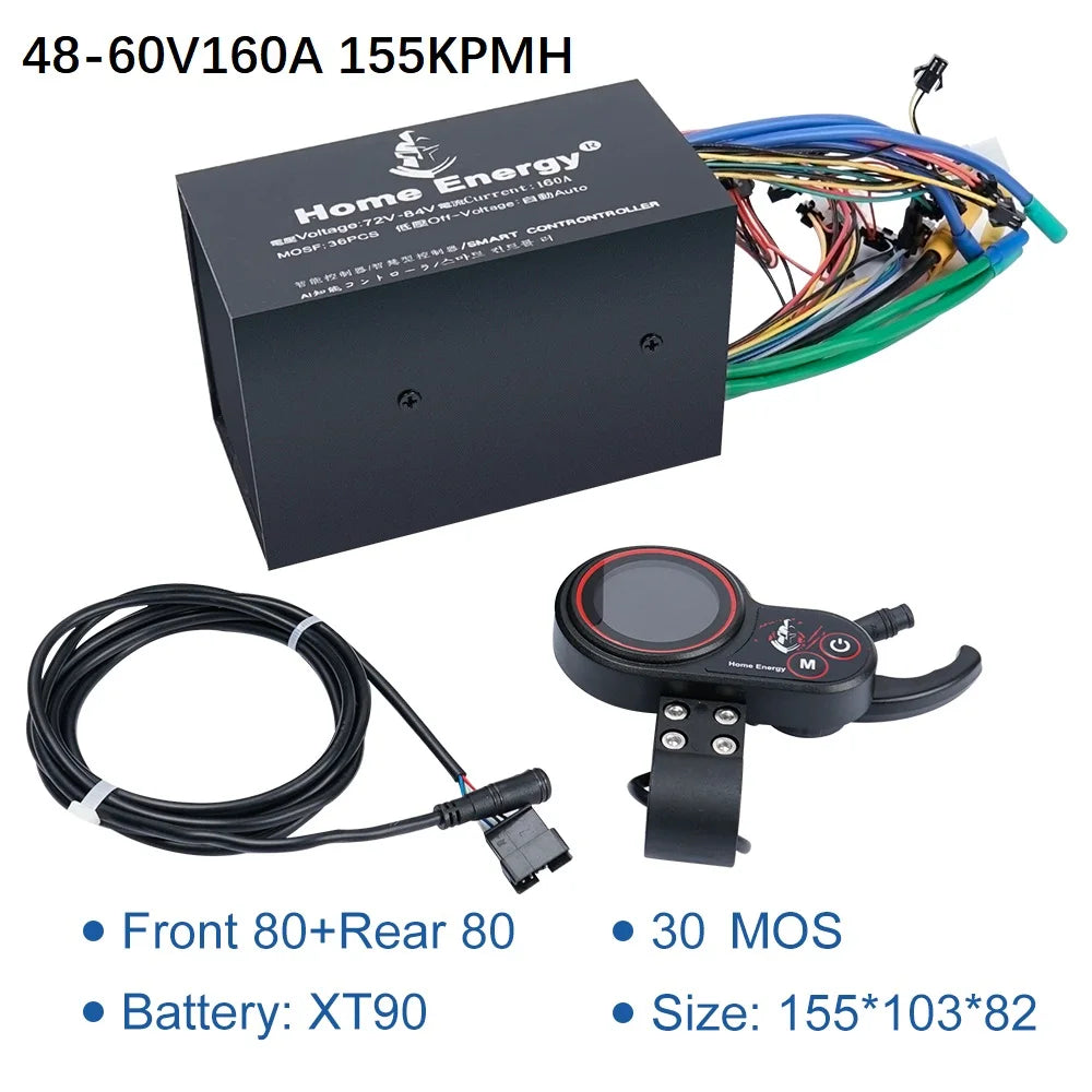 Electric Bicycle Dual Drive Controller 48v60v72v 50A70A90A120A160A Waterproof Cable for Electric Motorcycle Scooter LCD Display