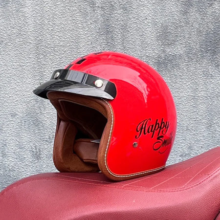 Motorcycle Half Open Face Four Seasons Universal Semi-open Motocross Helmet Red Happy