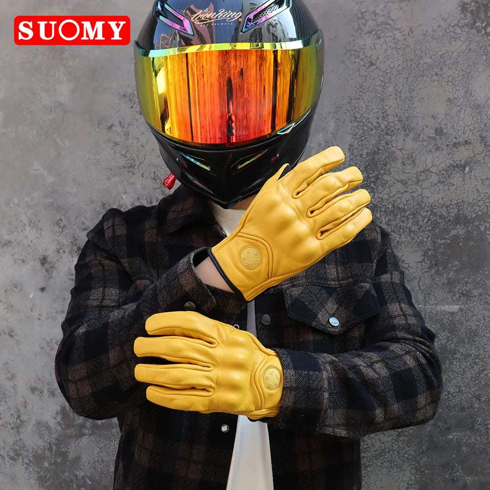 SUOMY Yellow New Motorcycle Racing Gloves Summer Perforated Leather Motocross Glove Men Women Motorcyclist Protected Gloves
