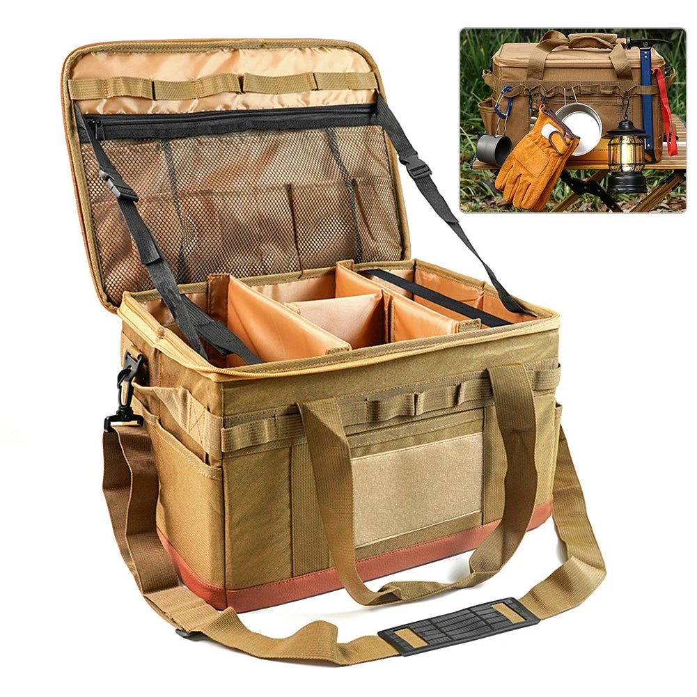 30L Camping Cooking Utensil Organizer Large Capacity Hard Picnic Storage Bag Detachable Multifunctional Utility Camping Supplies