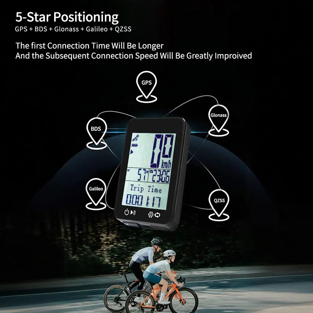Auto Backlight Feature Displaying Night Riding Metrics on GPS Bike Computer