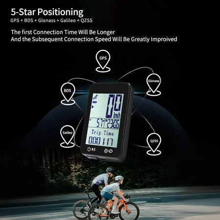 Auto Backlight Feature Displaying Night Riding Metrics on GPS Bike Computer