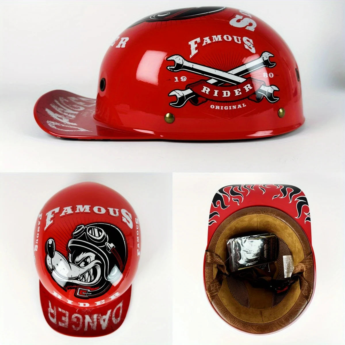 Motorcycle Helmet Men Retro Moto Helmets Half Face Baseball Cap DOT Certification Cycling Helmet Red-Wolf