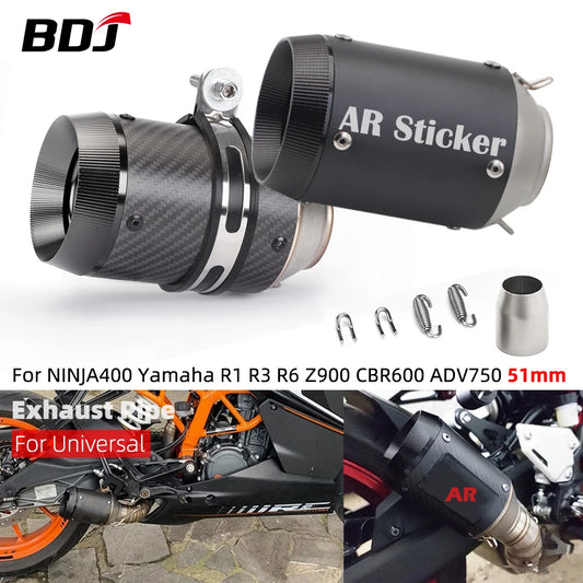 51mm Motorcycle Exhaust Muffler Silencer for NINJA400, Yamaha R1/R3/R6, Z900, CBR600, ADV750
