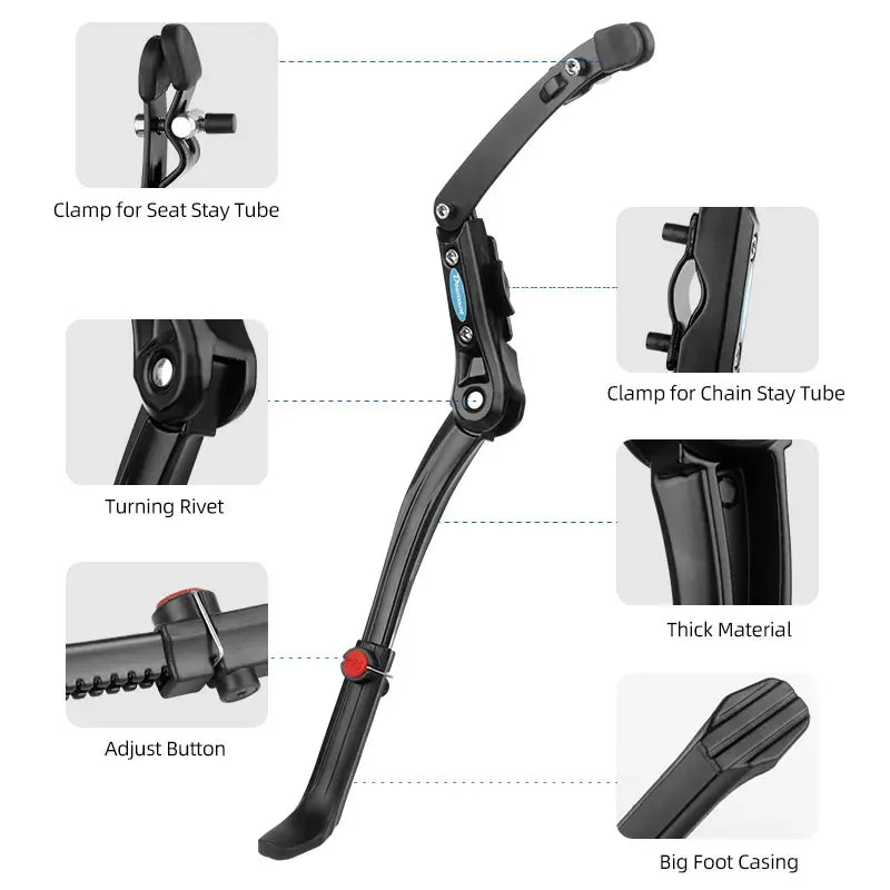 Dual Clamps Kickstand for 24-29in Bicycles - Quick Height Adjust Parking Rack