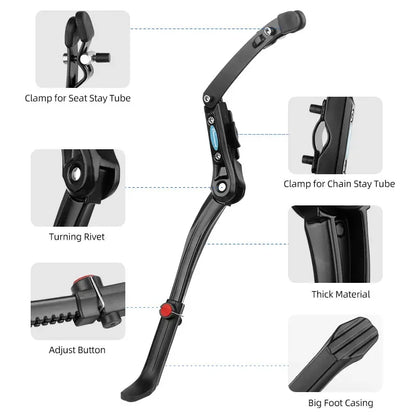 Dual Clamps Kickstand for 24-29in Bicycles - Quick Height Adjust Parking Rack