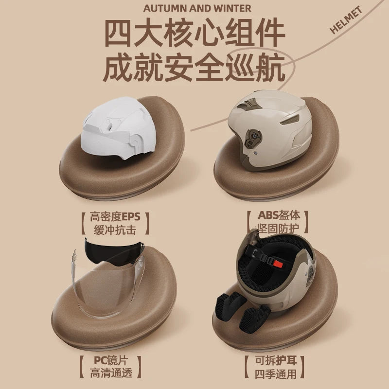 Electric Motorcycle Helmet Men'S Warm Winter Half Helmet Electric Scooter Man Women Four Season