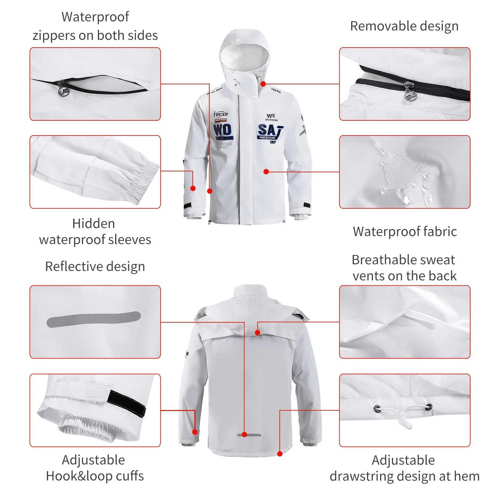 WOSAWE Motorcycle Raincoat 100% Waterproof Reflective Moto Rain Jacket Motocross Rain Coat for Men Women Cycling Motocross Gear