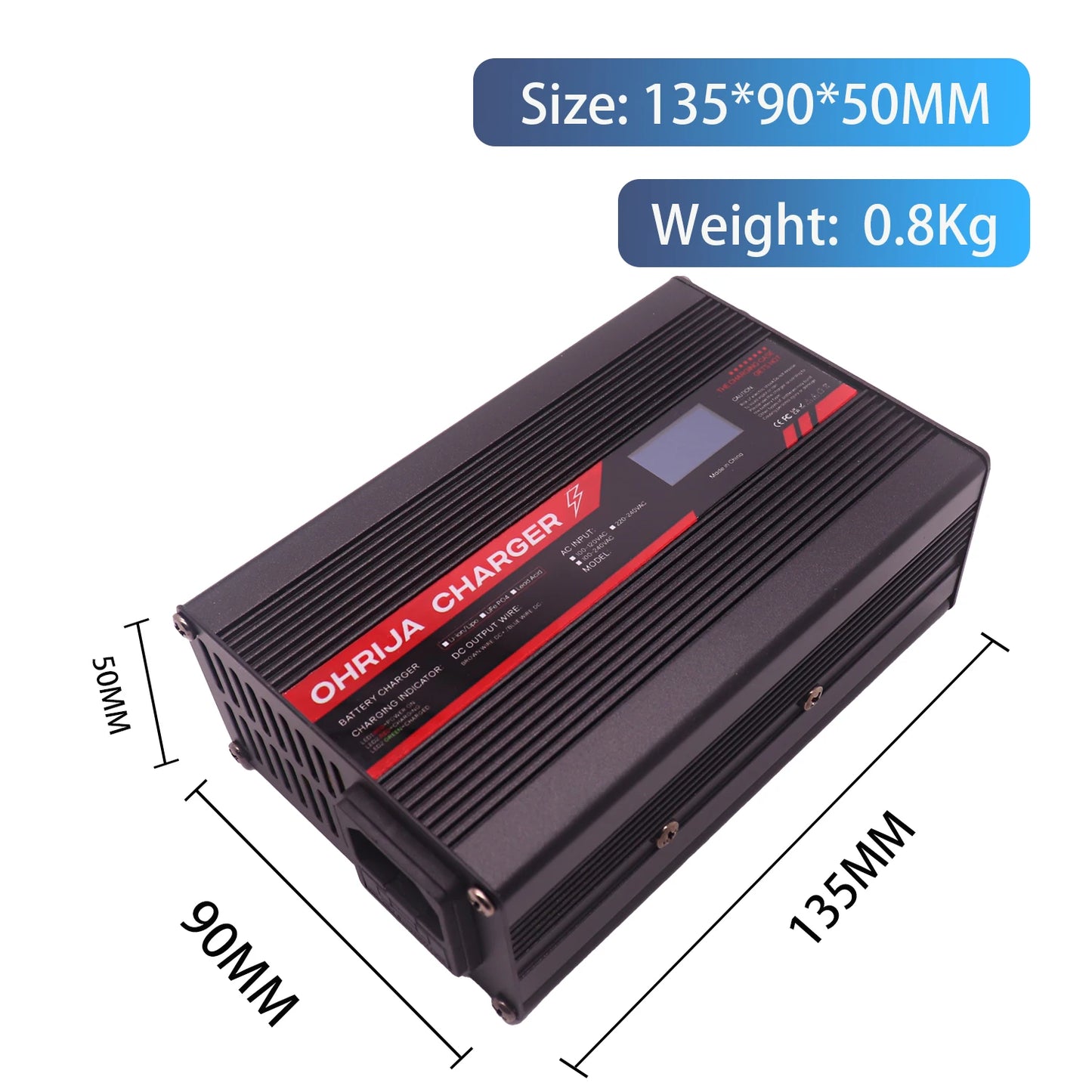 OHRIJA 67.2V 4A Lithium Battery Fast Charger with OLED Display & Interchangeable Connector Fast stabilization with cooling fan