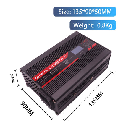 OHRIJA 67.2V 4A Lithium Battery Fast Charger with OLED Display & Interchangeable Connector Fast stabilization with cooling fan