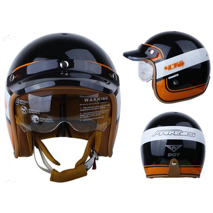 Motorcycle Helmet Four Seasons Three-quarters Retro Helmet Vintage Fashion Safety MT-5 Black Oblique
