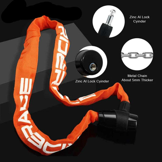 RIDERACE Bicycle Chain Lock Portable Anti-theft High Security MTB Mountain Bike Lock With 2 Keys For Scooter Electric E-Bike