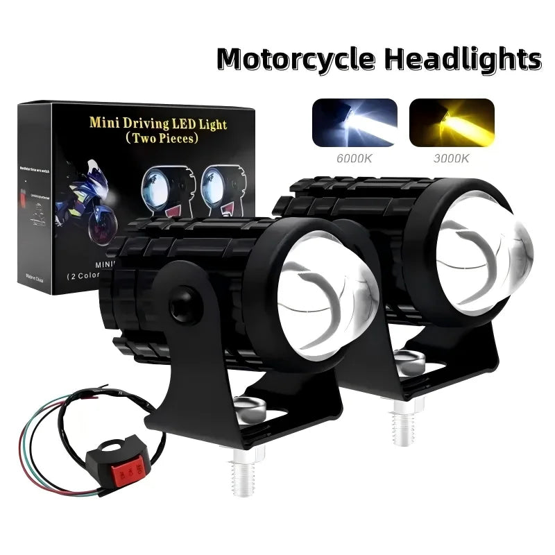 1pc Motorcycle Mini Driving Light Dual Colo for Headlight Auxiliary Spotlight Lamp R ATV Scooter Moto Fog Light Accessories 12V