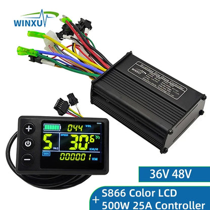 36V 48V 500W 25A E-Bike FOC Sine Wave Brushless Motor Controller S866 Colour LCD Display Set for Electric Bicycle Scooter Repair