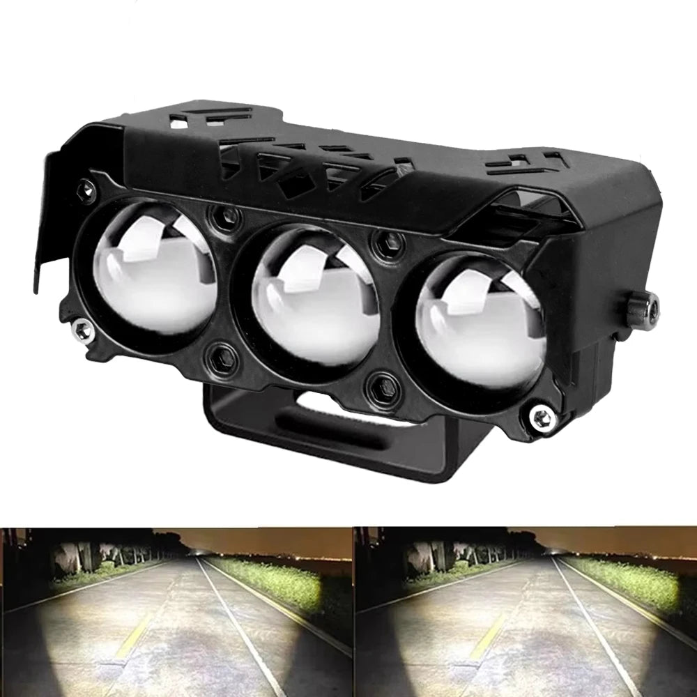 LED Motorcycle Spotlight Work Lamps Dual Color Hi/Low Beam Fog Light For Cars, SUVs, UTVs, Trucks, 12V, Mini Lens, Driving Light
