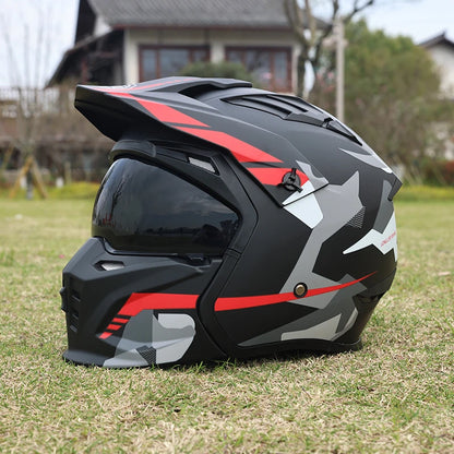 Motorcycle Helmet Men's and Women's Retro Street Fighter Combination Helmet Full Helmet Detachable Half Helmet