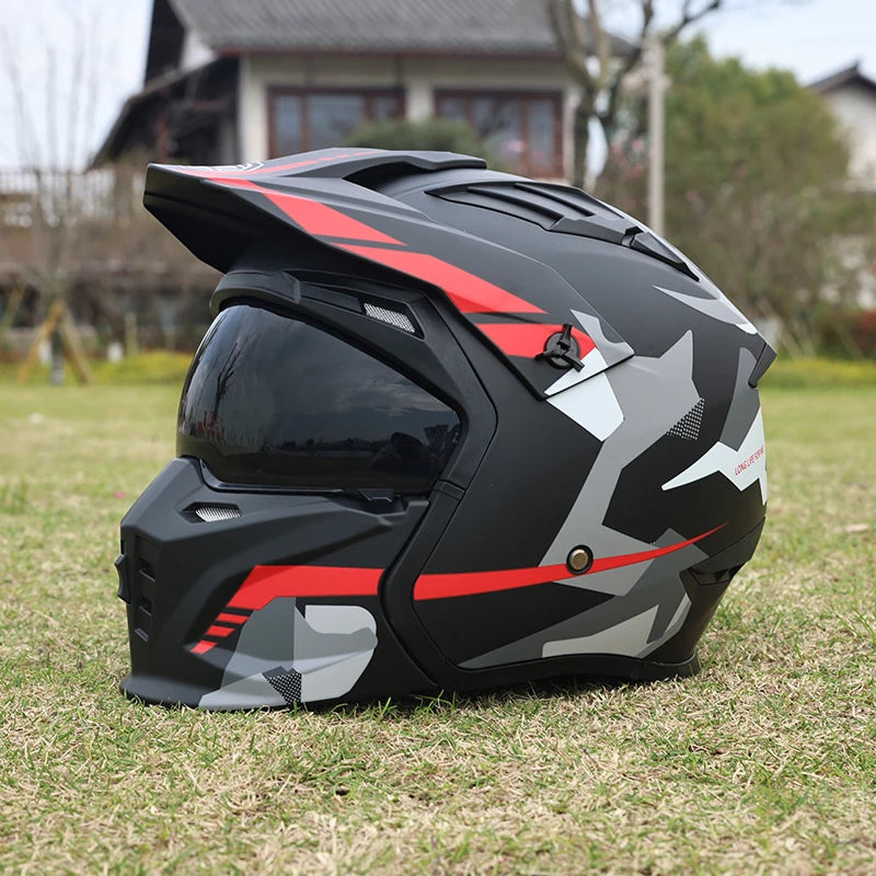 Motorcycle Helmet Men's and Women's Retro Street Fighter Combination Helmet Full Helmet Detachable Half Helmet