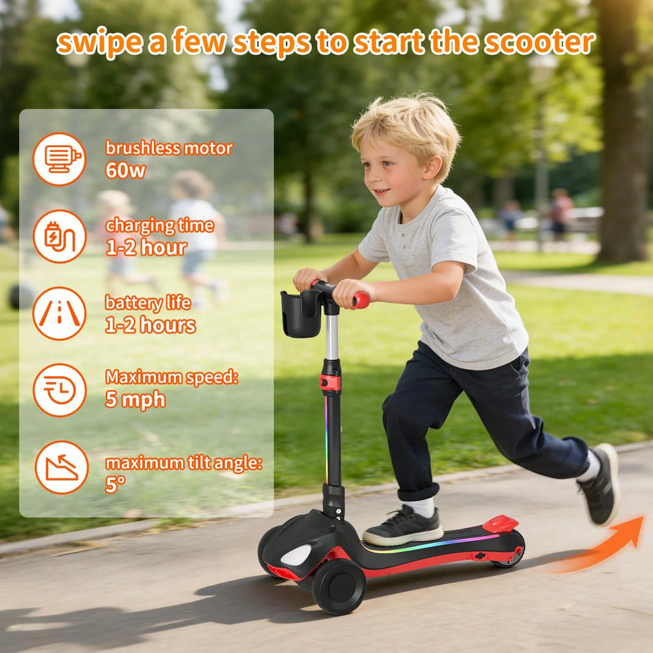 Simate Store D3 Kids Electric Scooter - 3 Wheels, Adjustable Height & Flashing LED Wheels (Ages 3-8)