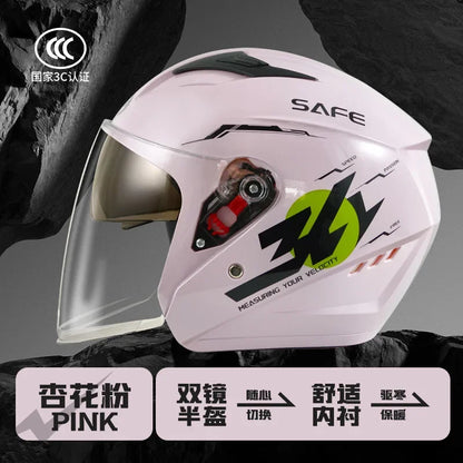 helmet motorcycle winter warm women's winter men's double mirror four-season helmet L009 apricot pollen China